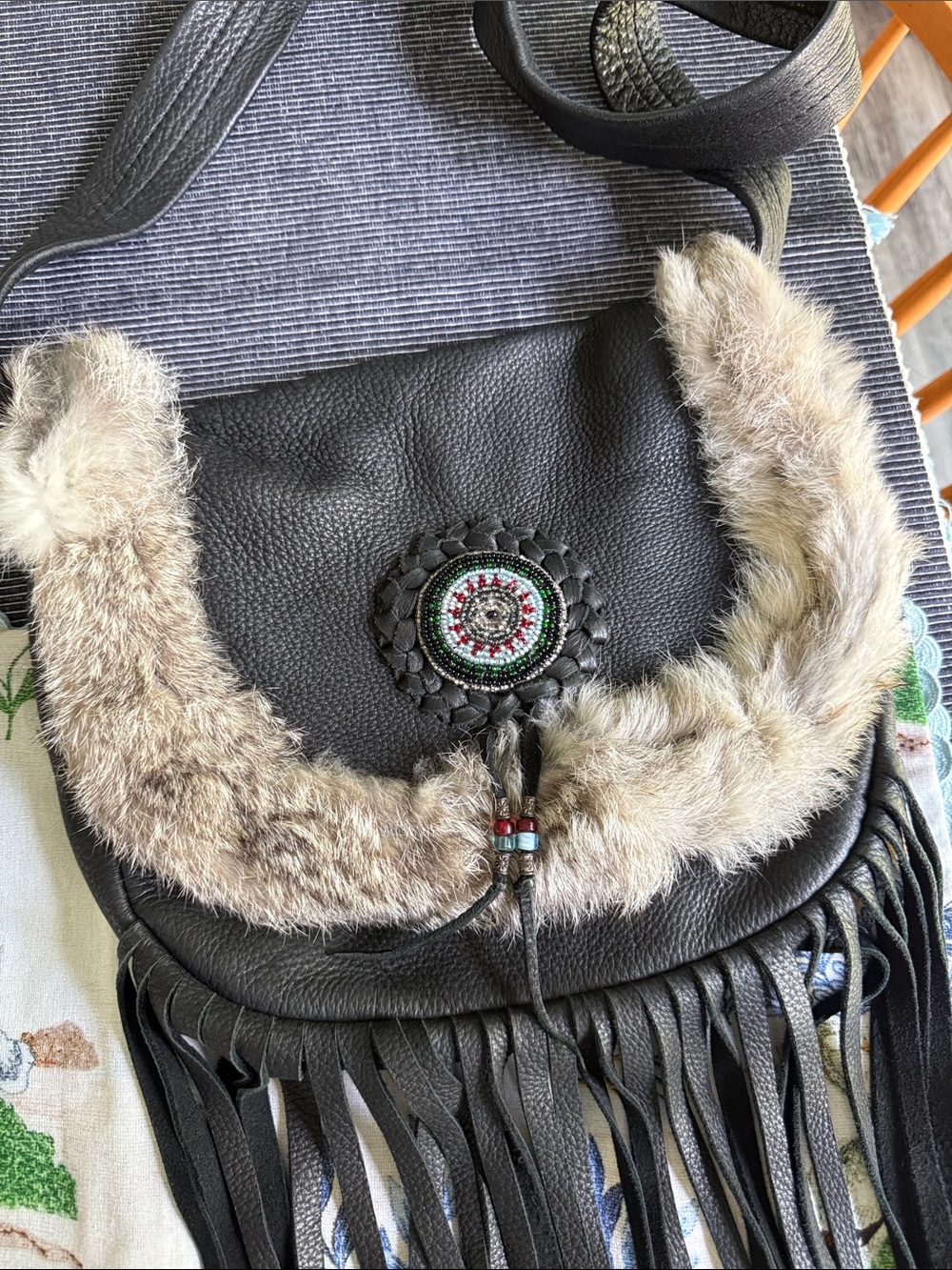 Bohemian Black and Tan Shoulder Bag with Fringe